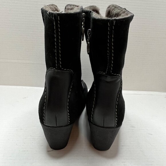 Pajar Wedge Suede Ankle Boots Black Contrast Stitch Shearling Lined Zipper‎ 8.5 - Picture 10 of 15